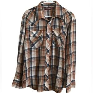 Designer Brand Western Shirt Plaid Brown Large